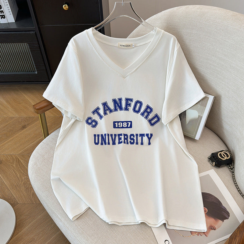 V-neck New Loose Mid-length Short Sleeve