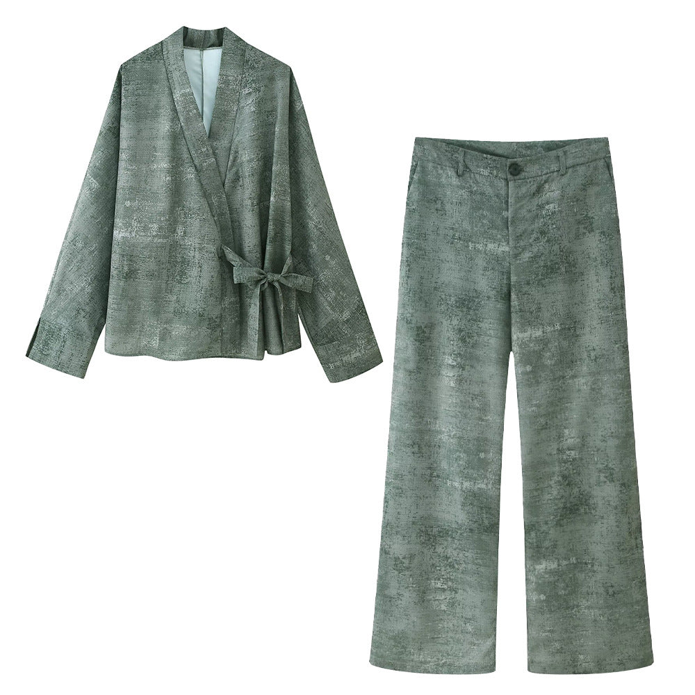 Shirt Embroidery Pants Wide Leg Two-piece Set