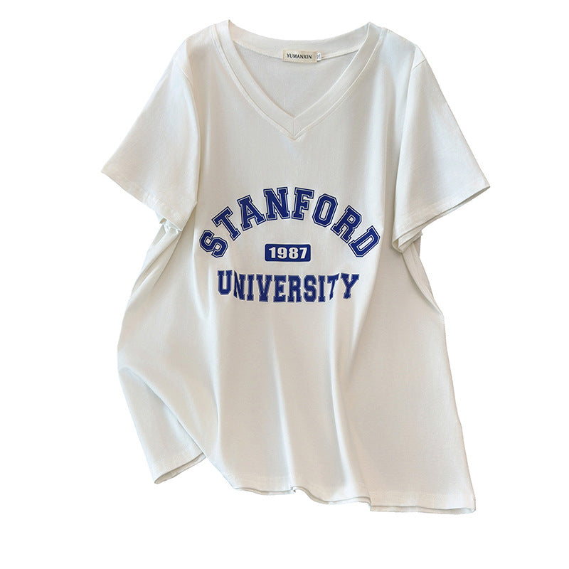 V-neck New Loose Mid-length Short Sleeve