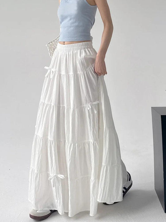 Bow Skirts Women Summer Vintage Loose High Waist