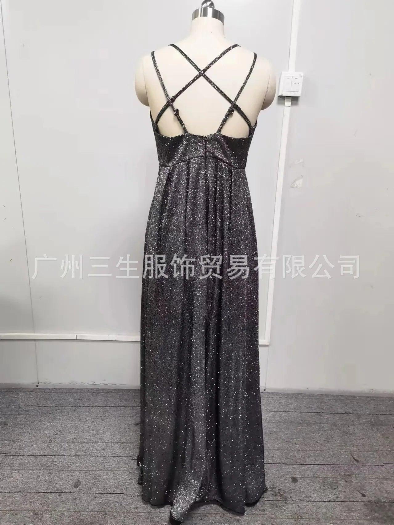 Sleeveless Backless High Waist Sequins Long Dress 2025 Summer Lace Up Maxi Vestidos Floor Length