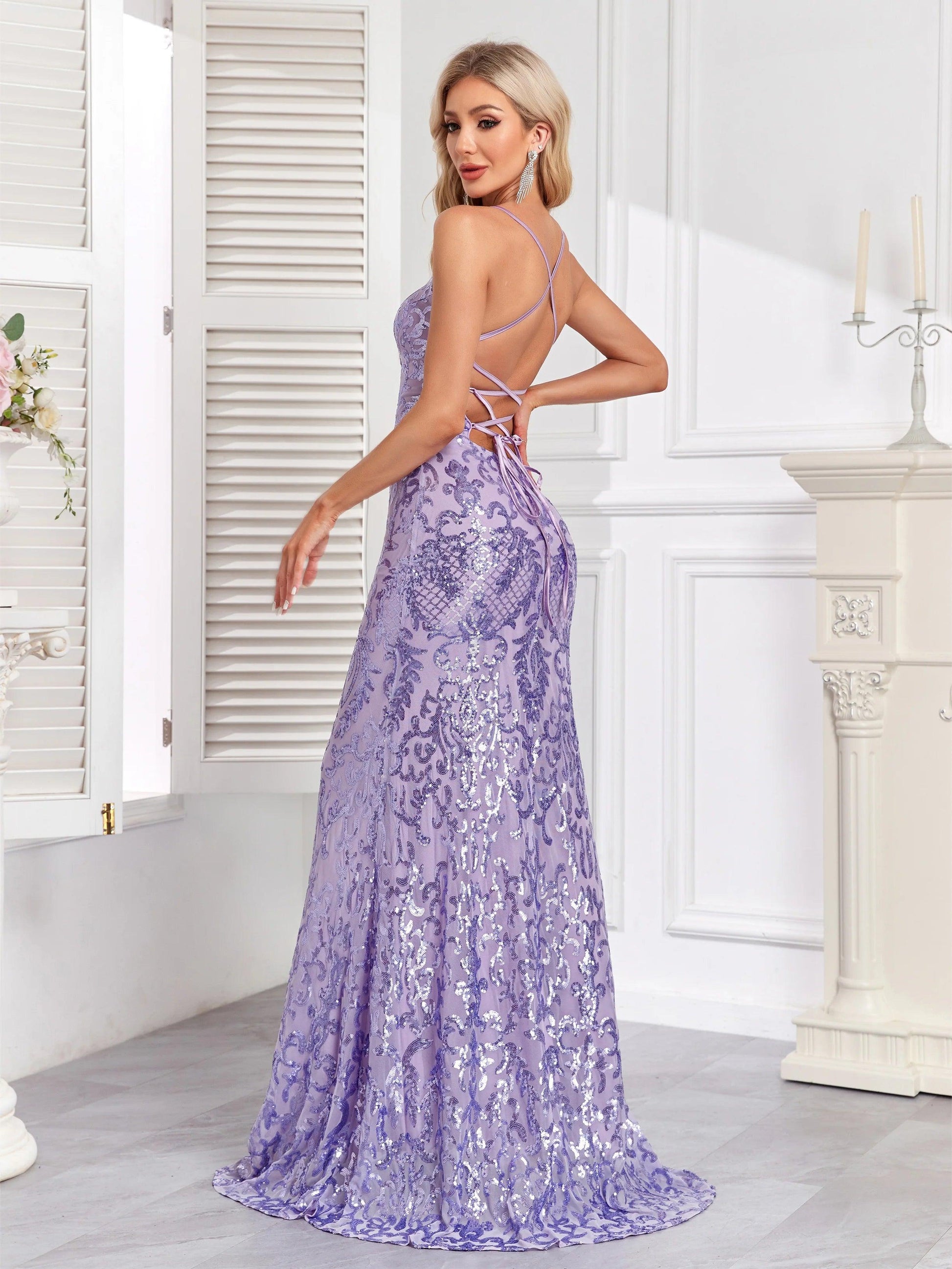 Elegant Spaghetti Strap V-Neck Party Dress, Luxury Evening Gown.