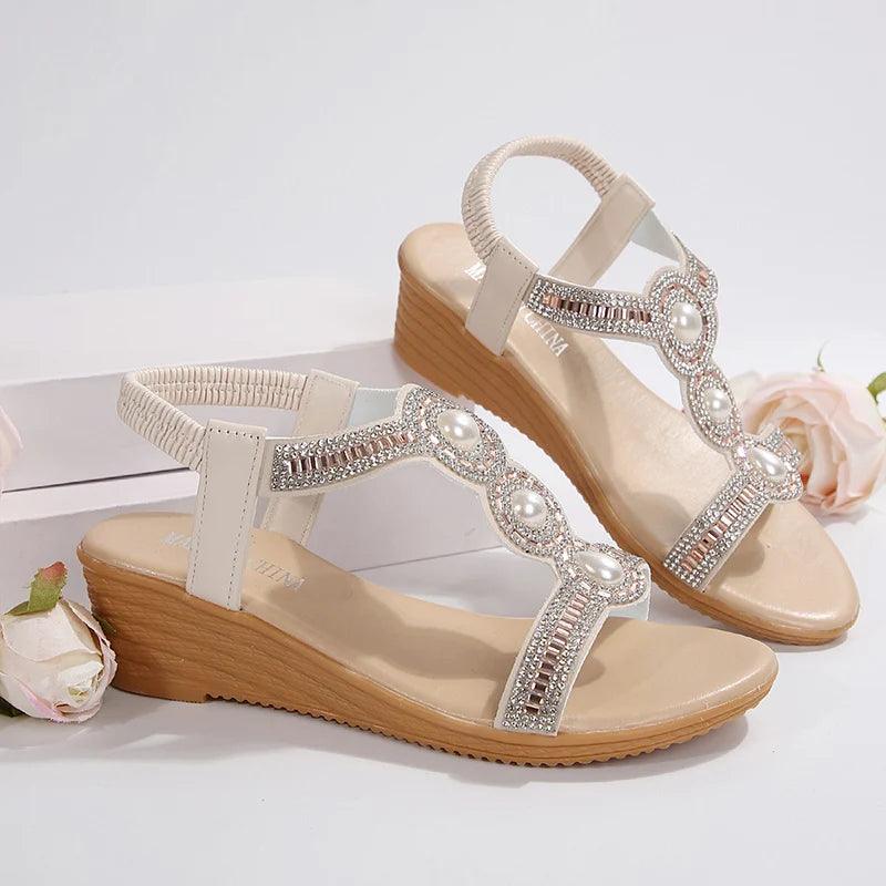 Shining Crystal Wedge Sandals for Women Summer 2025
