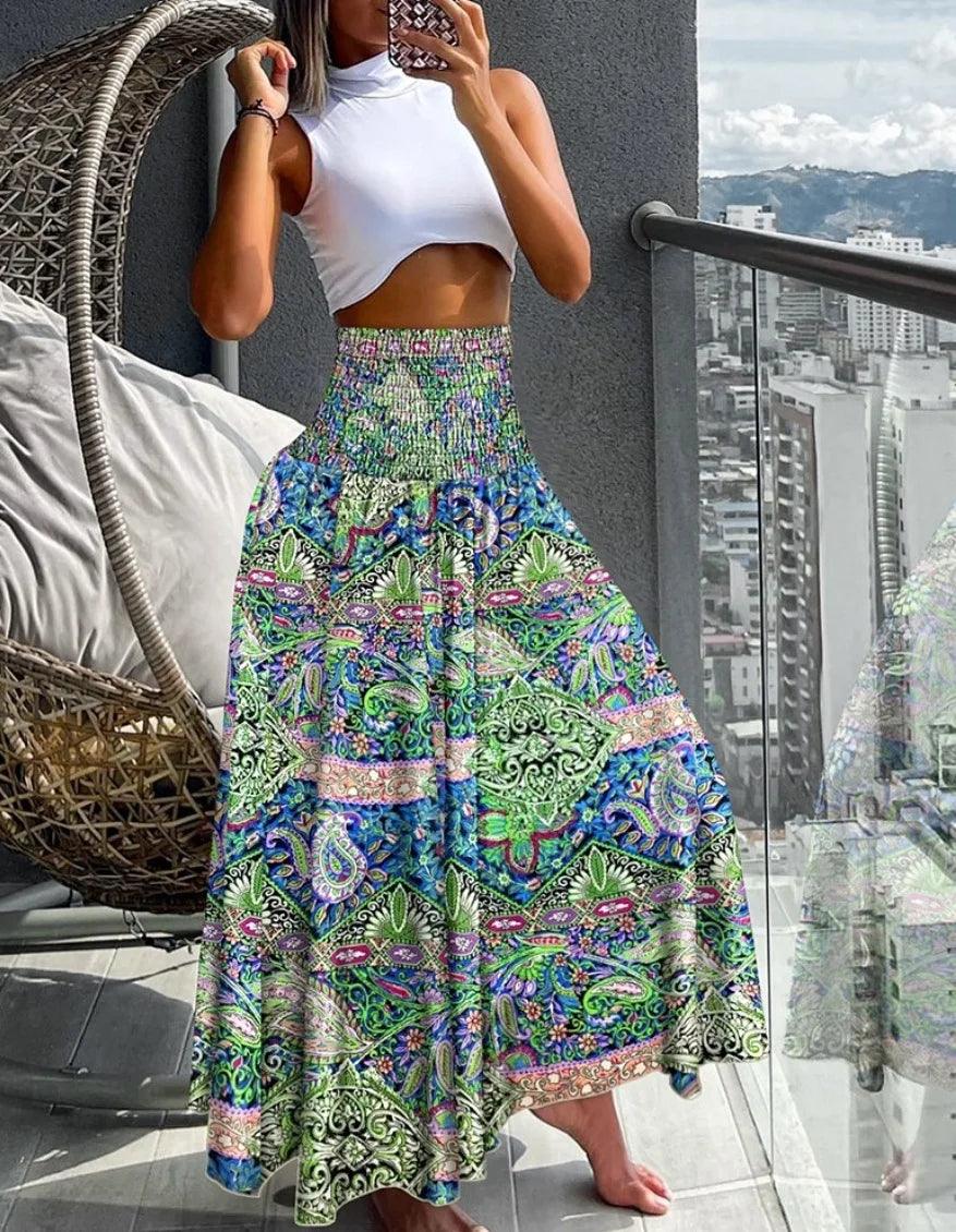 Vintage Flower Printed Skirt Women 2025 Summer New Fashion Casual