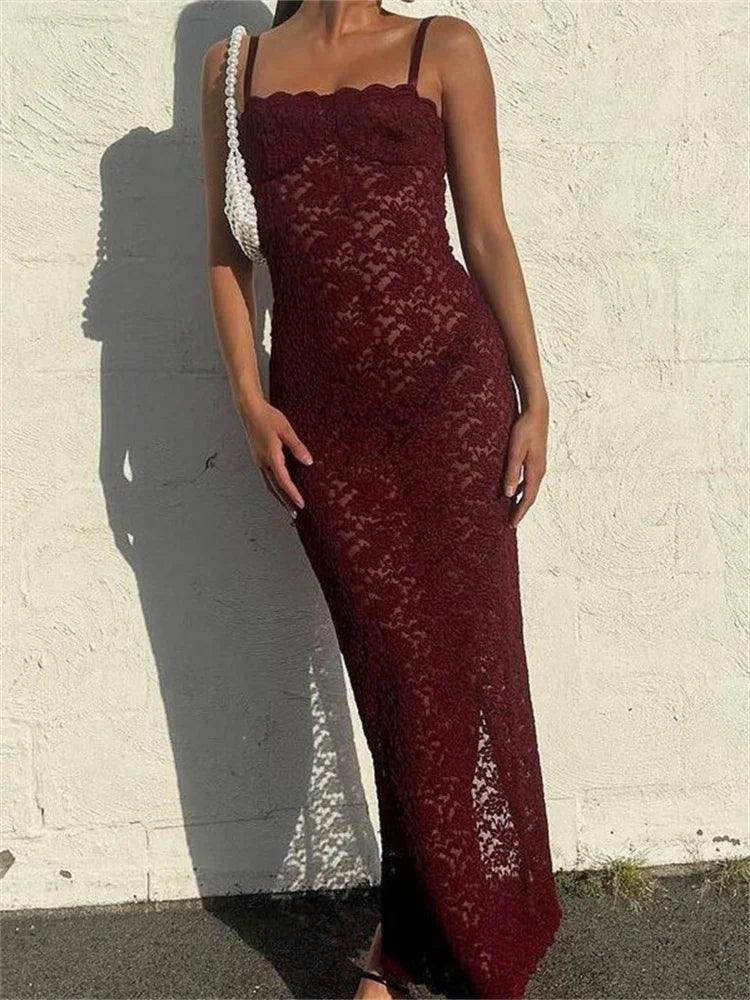 Sexy Mesh See Through Summer Dress Sleeveless Strap Back Split Black Beach Vestidos