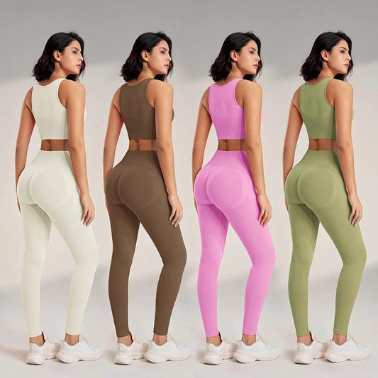 Women's High Waisted Leggings and Top Two Piece Seamless Fitness Exercise