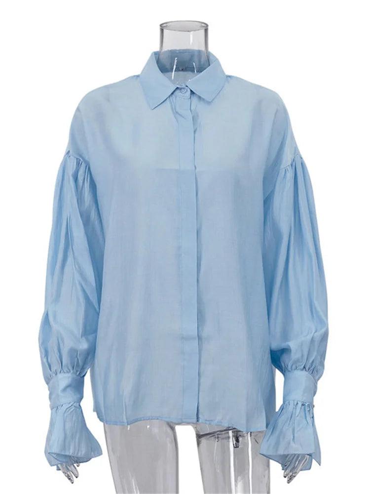 Tossy Casual Loose Commute Shirts For Women Long Sleeve