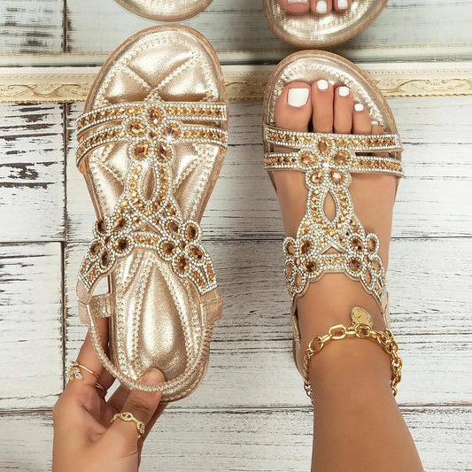 New Crystal Wedge Gladiator Sandals Women Summer Elastic Band Clip Toe Thong Sandals