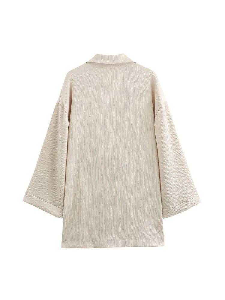 Blazer Coat Pants Set Long Sleeve Double Breasted Blazer + Wide Leg Trousers Lady Office