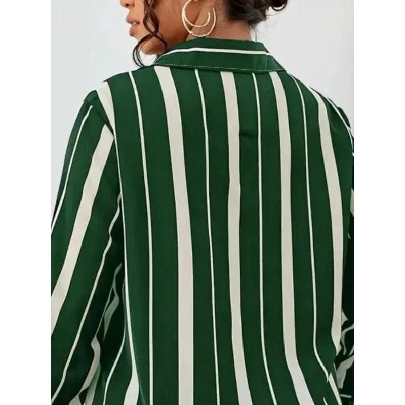 2025 Big Size New Women's Striped Printed Temperament Commuter Shirt Slim Women's Shirt
