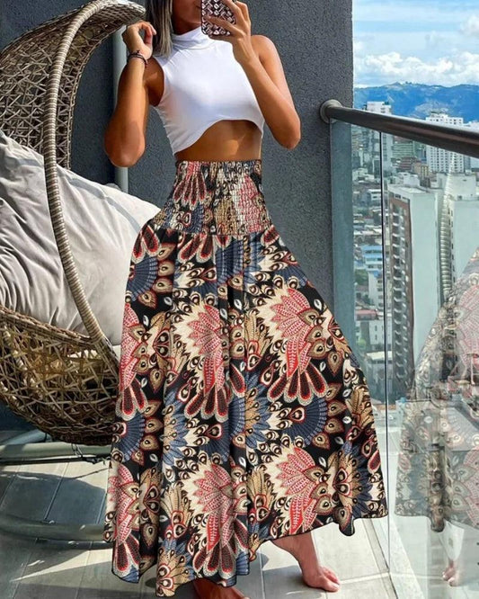 Vintage Flower Printed Skirt Women 2025 Summer New Fashion Casual