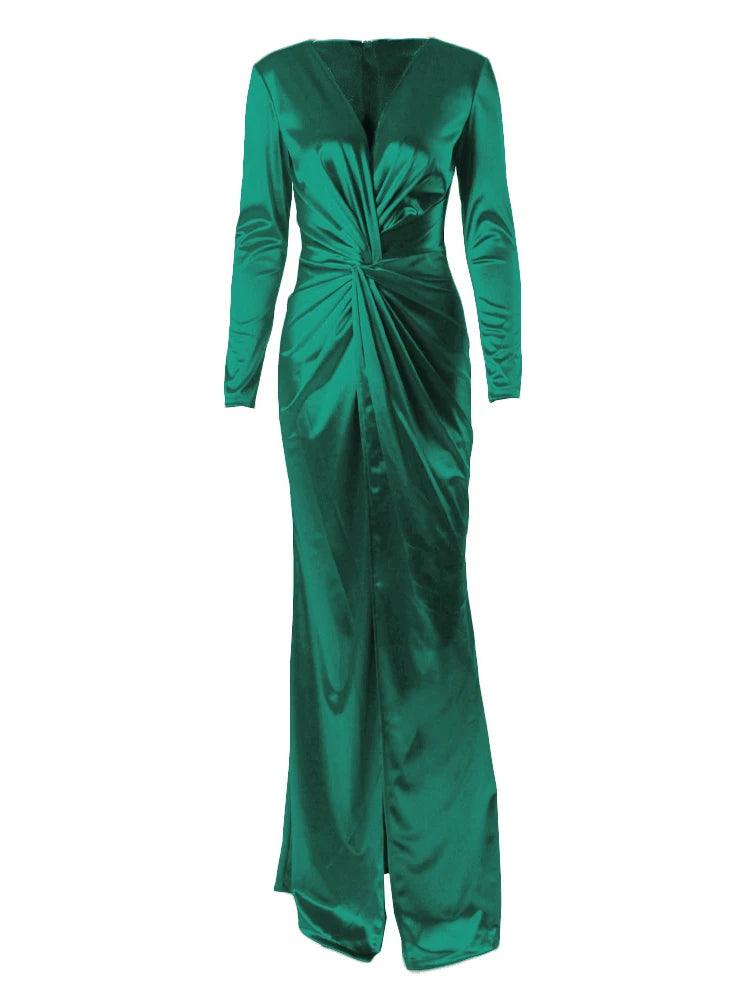 Romagic Knot Ruched V Neck Long Sleeve Cocktail Prom Dresses