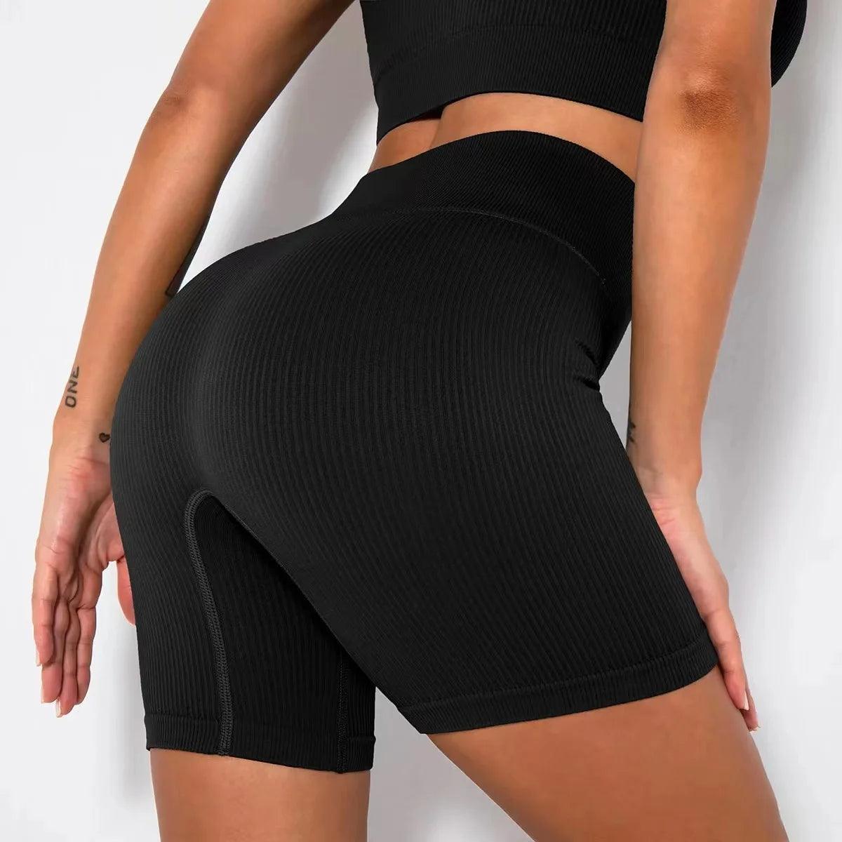 Seamless Knitted Sports Shorts High Waist Push Up Cycling Shorts Fitness Running