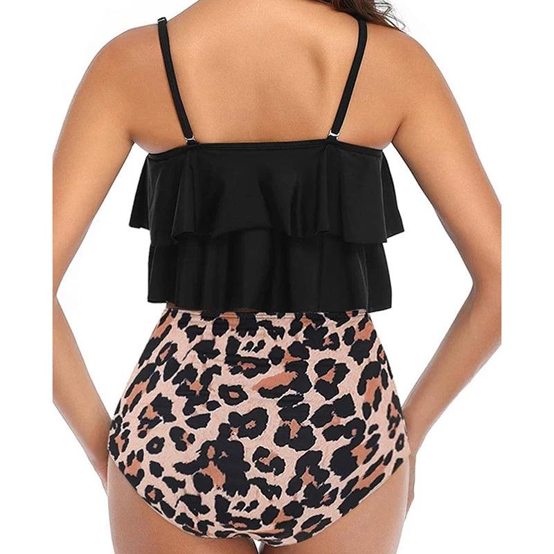 Elegant Bikini Set Swimsuit Women Ruffles Layered Tank Top High Waist Bikini Summer 2025 New Holiday Beach Bathing Suit 2 Piece