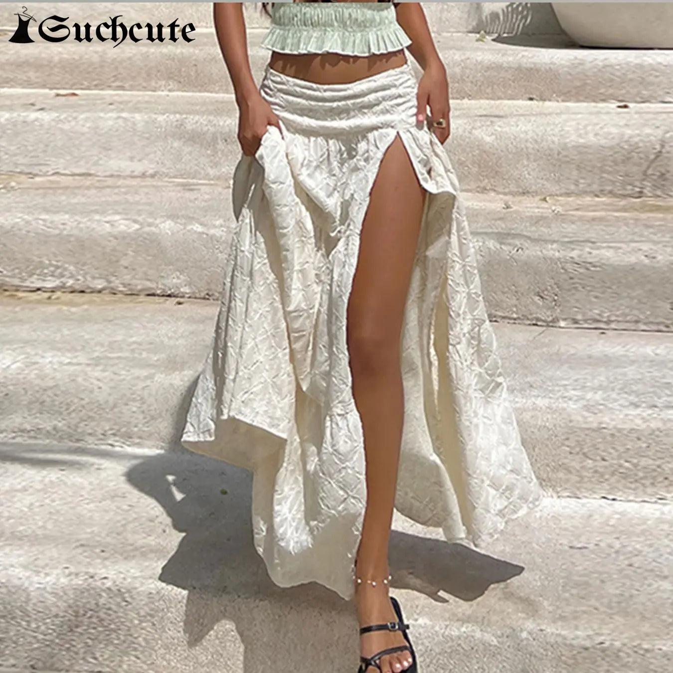 Bohemian Split Long Semi-Dress Beach Holidays Women Fashion 2025 Summer Clothing