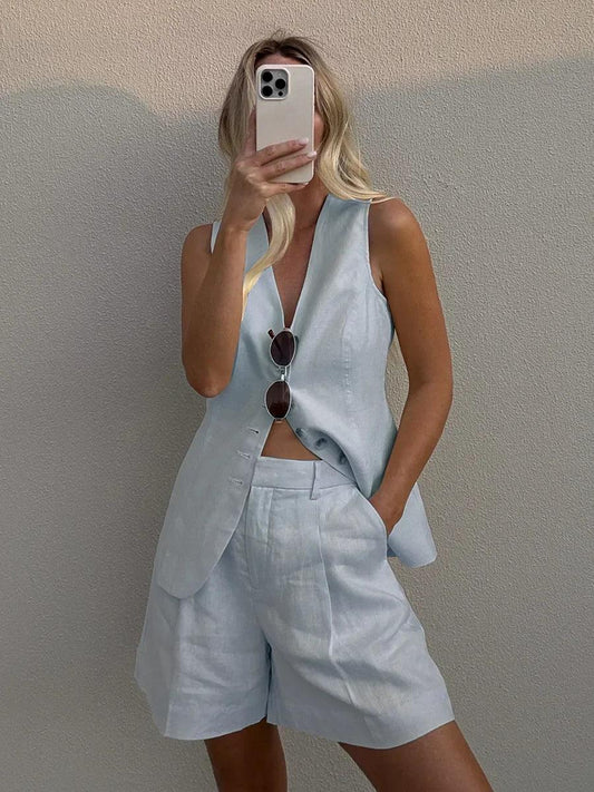 Wolfeel Cotton Casual Vest Shorts Set Women's