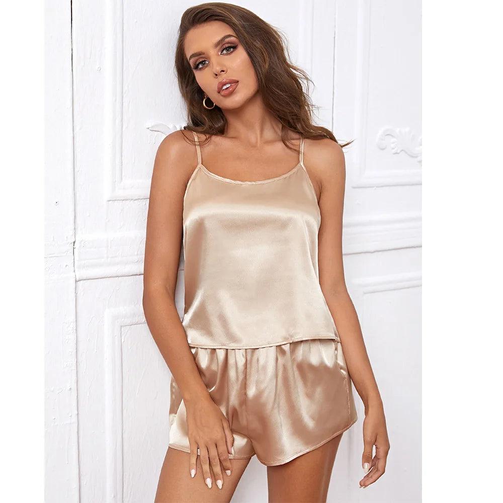 Women's Sexy Silk Satin Ruffled Pajamas Sets