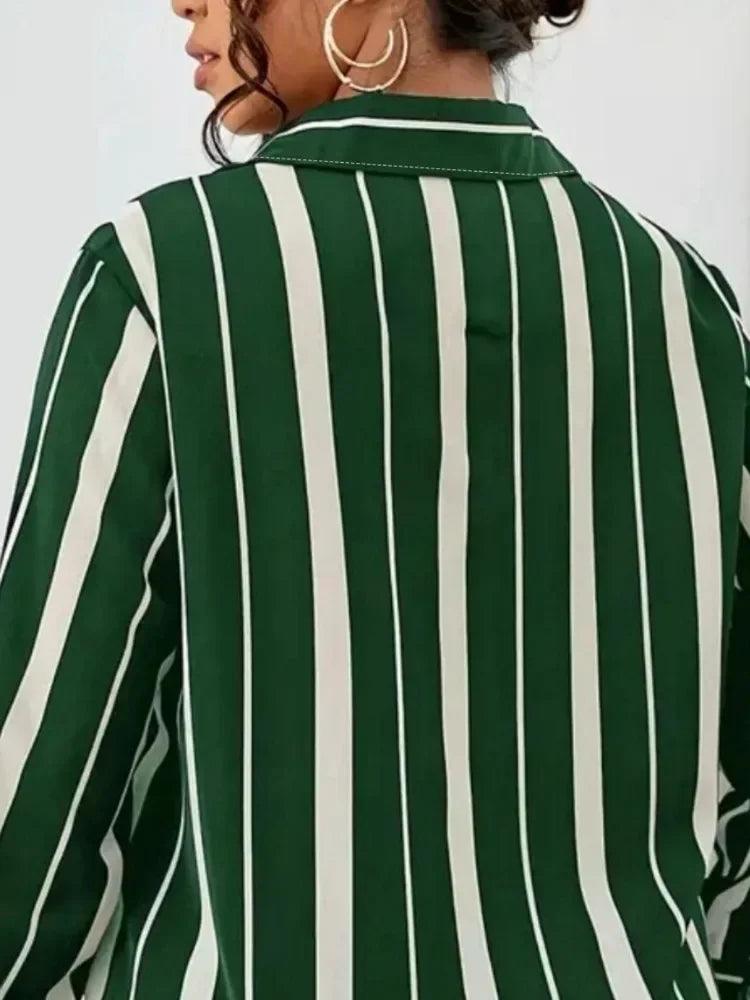 2025 Big Size New Women's Striped Printed Temperament Commuter Shirt Slim Women's Shirt