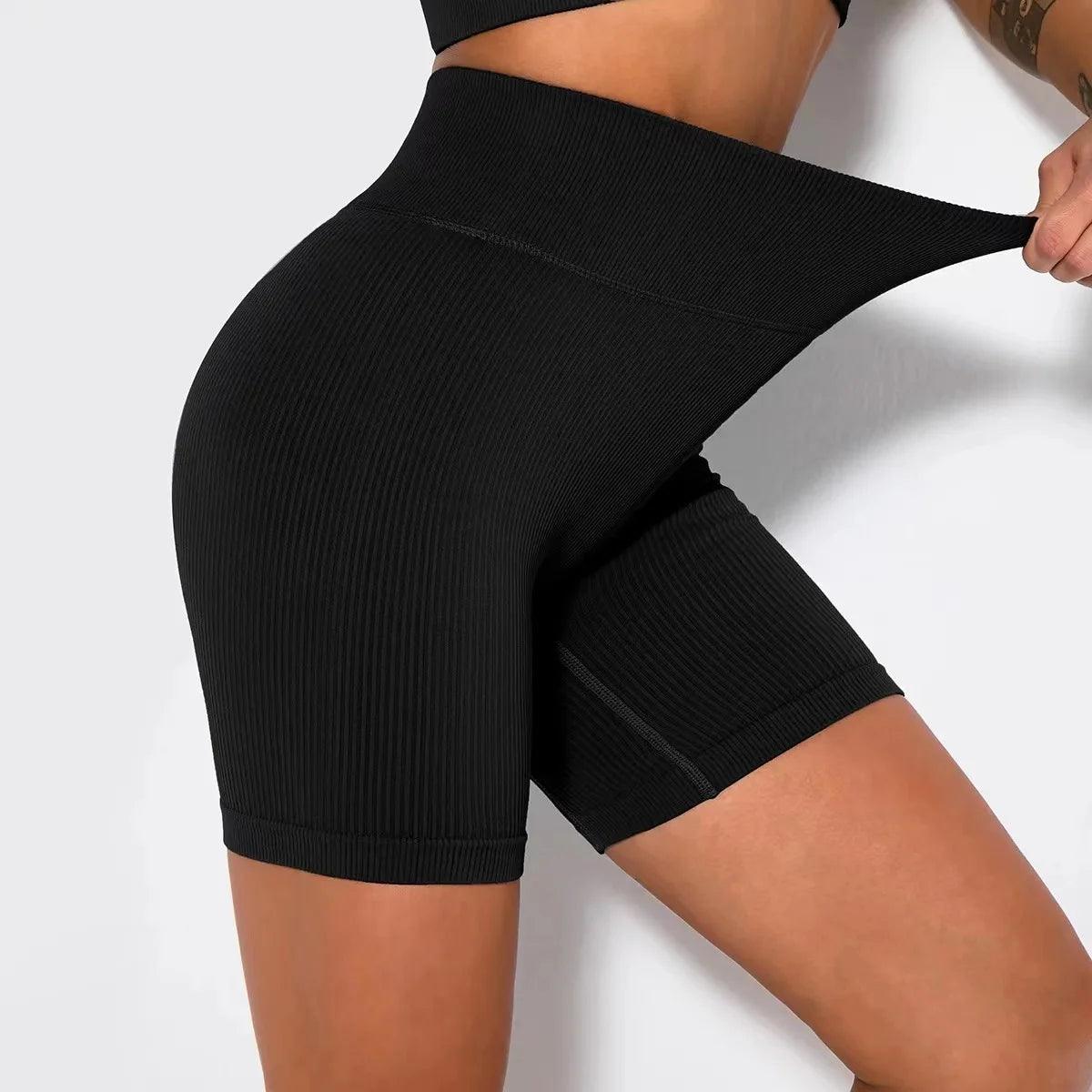 Seamless Knitted Sports Shorts High Waist Push Up Cycling Shorts Fitness Running
