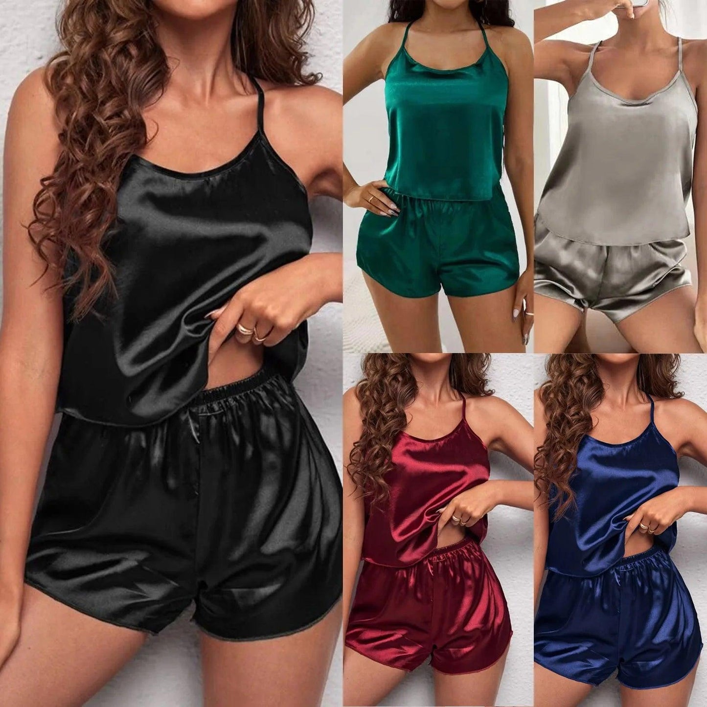 Women's Sexy Silk Satin Ruffled Pajamas Sets