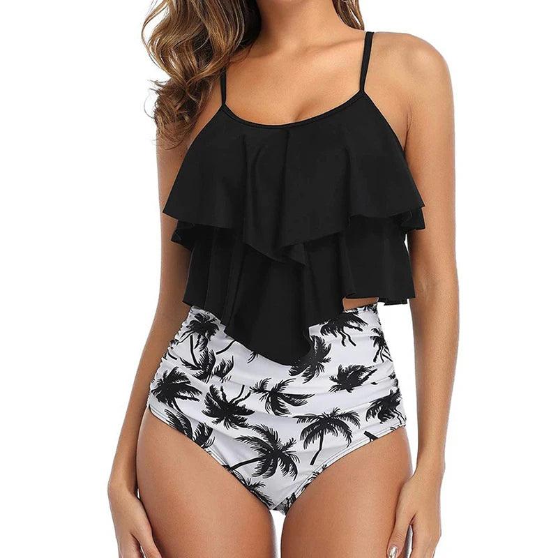 Elegant Bikini Set Swimsuit Women Ruffles Layered Tank Top High Waist Bikini Summer 2025 New Holiday Beach Bathing Suit 2 Piece