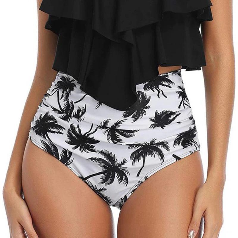 Elegant Bikini Set Swimsuit Women Ruffles Layered Tank Top High Waist Bikini Summer 2025 New Holiday Beach Bathing Suit 2 Piece