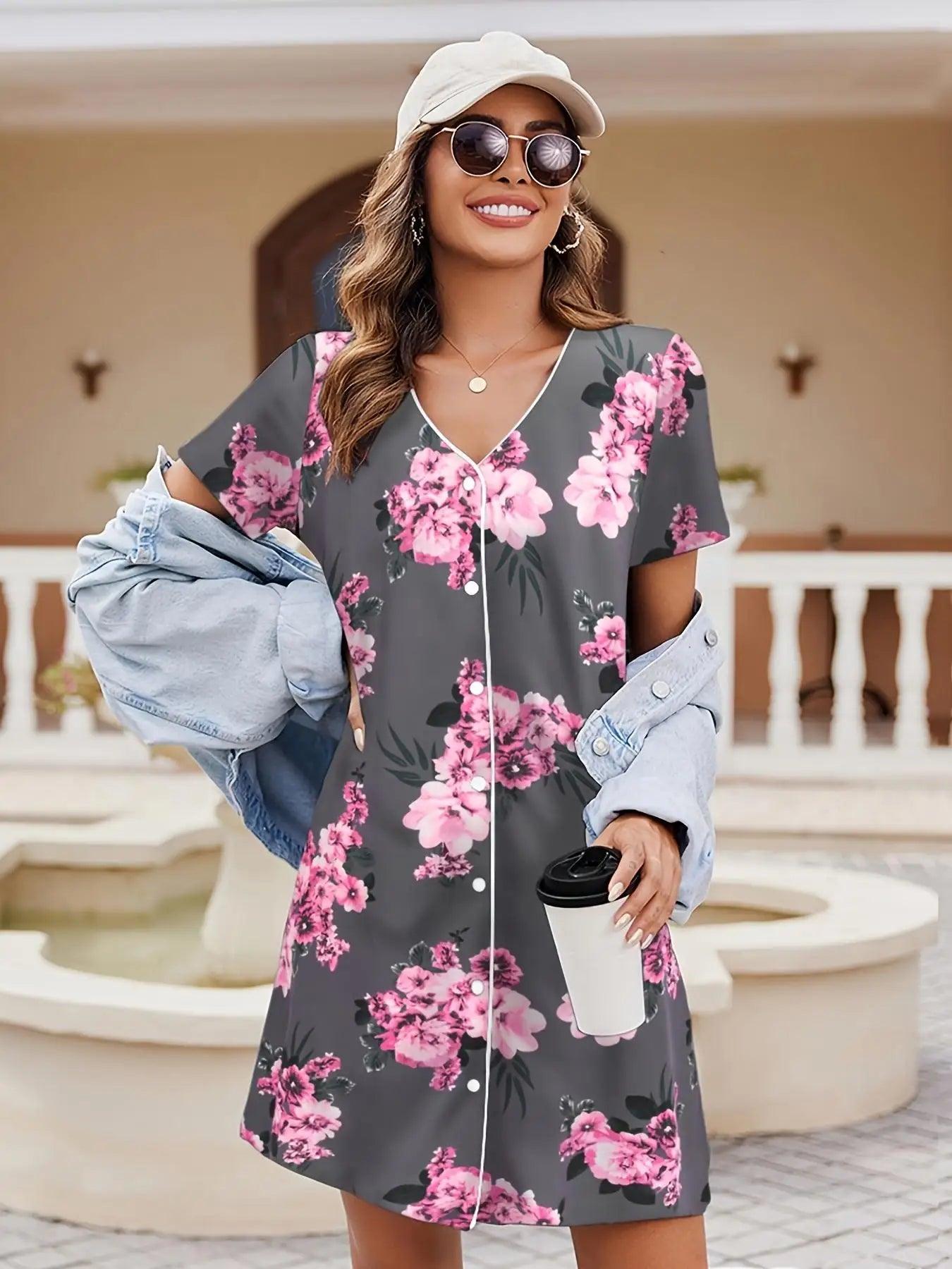 Ladies' Tropical Floral Print Nightgown - Comfortable Polyester and Spandex Blend