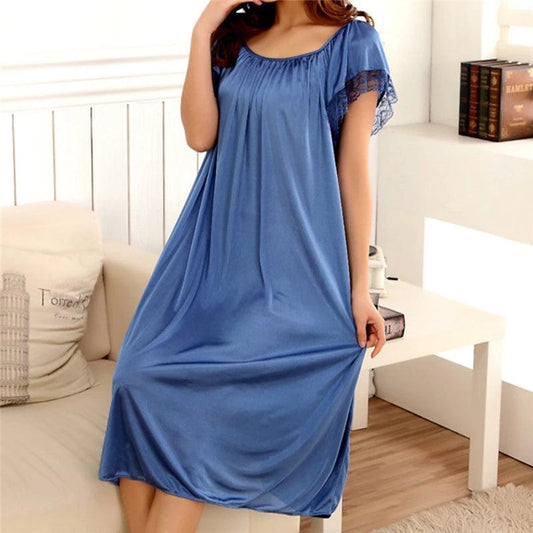 2025 New Women Night Gowns Sleepwear Ice Silk Lace  Long Sleeping Dress