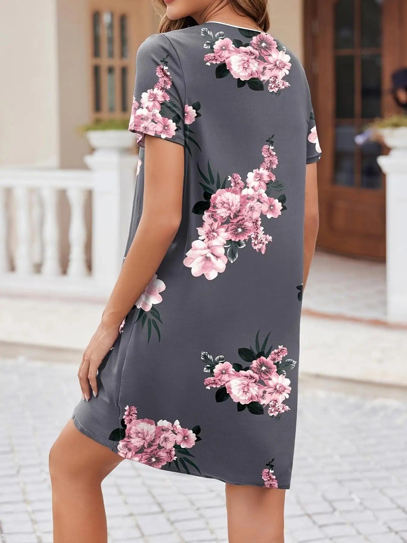 Ladies' Tropical Floral Print Nightgown - Comfortable Polyester and Spandex Blend