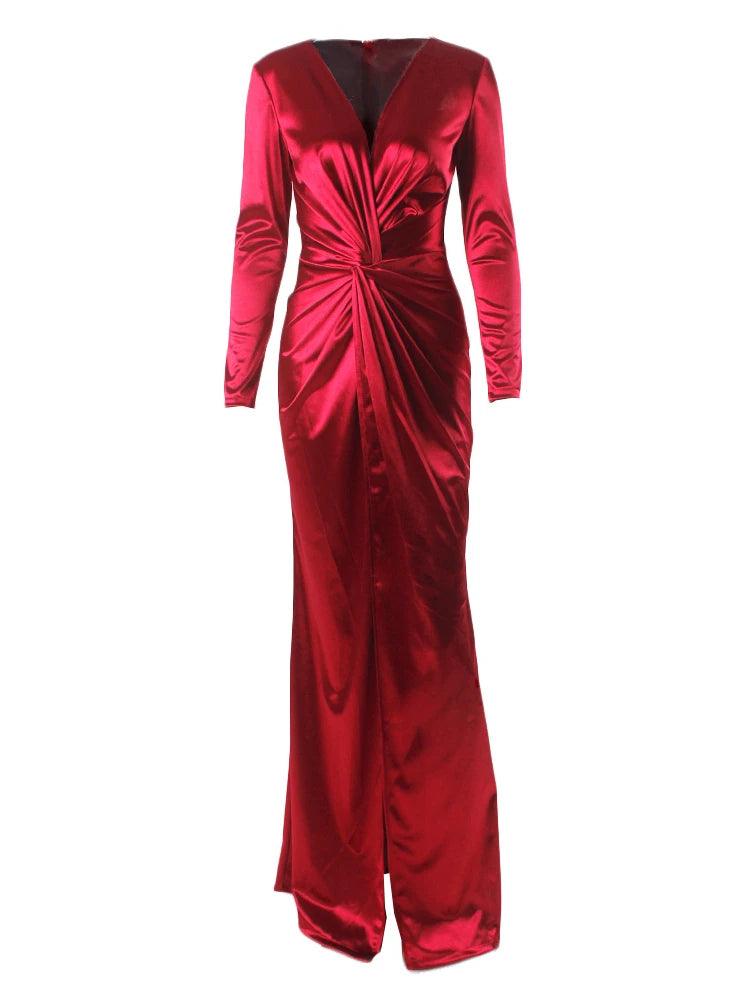 Romagic Knot Ruched V Neck Long Sleeve Cocktail Prom Dresses