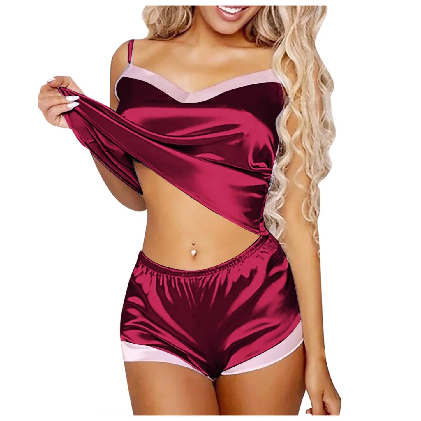 Sexy-lingerie Sleepwear Satin Silk Babydoll Nightwear Pajamas Set