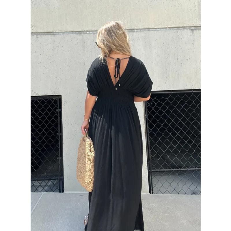 Pleating Slit Loose Beach Dress
