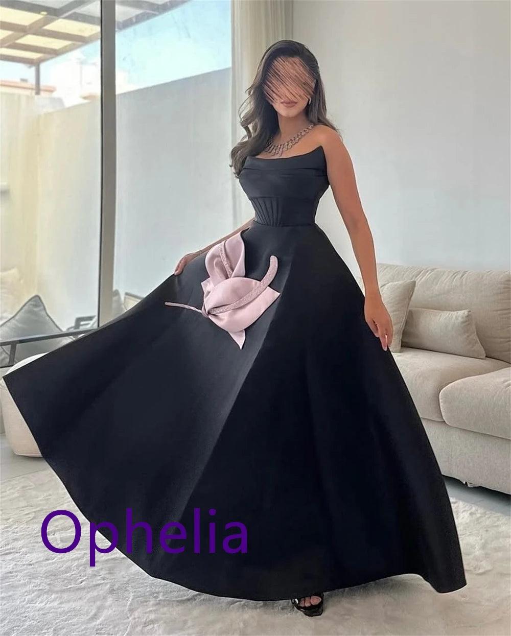 Exquisite Black Satin Evening Dress Temperament  Strapless Sleeveless