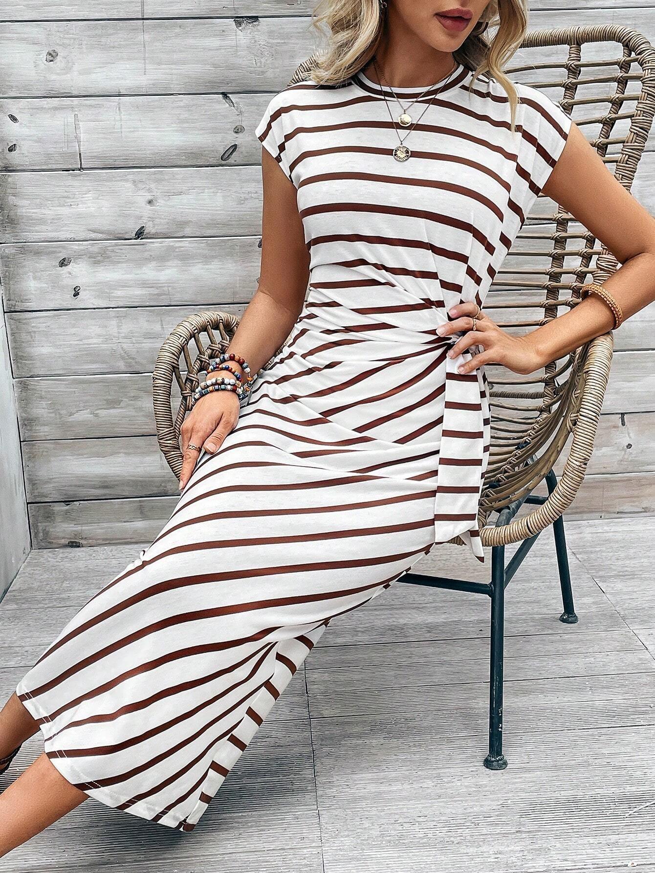 Franclia Tie Knotted Striped Side Casual Dress