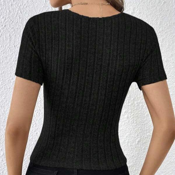 Women's V-neck Cross Wrapped Chest Design Ribbed