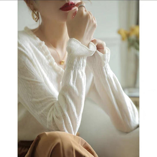 High-grade Hollow-out Lace V-neck Thin Sweater
