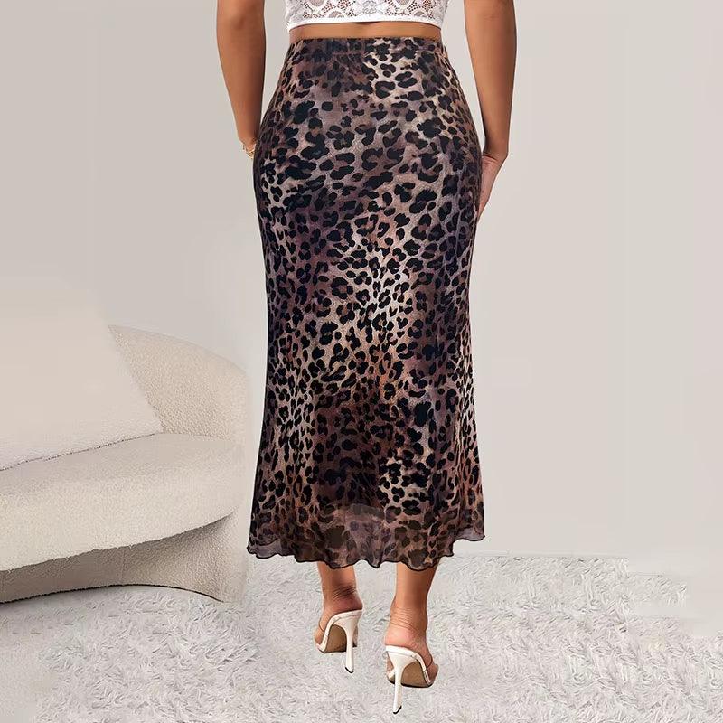 Women'S Half Skirt Classic High Waisted Office Female Loose A-Line Skirt Fashionable and Elegant Leopard Print Ladies Long Skirt