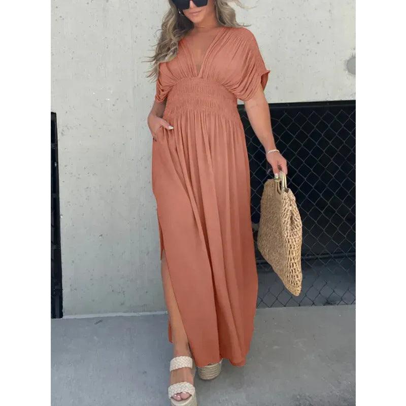 Pleating Slit Loose Beach Dress