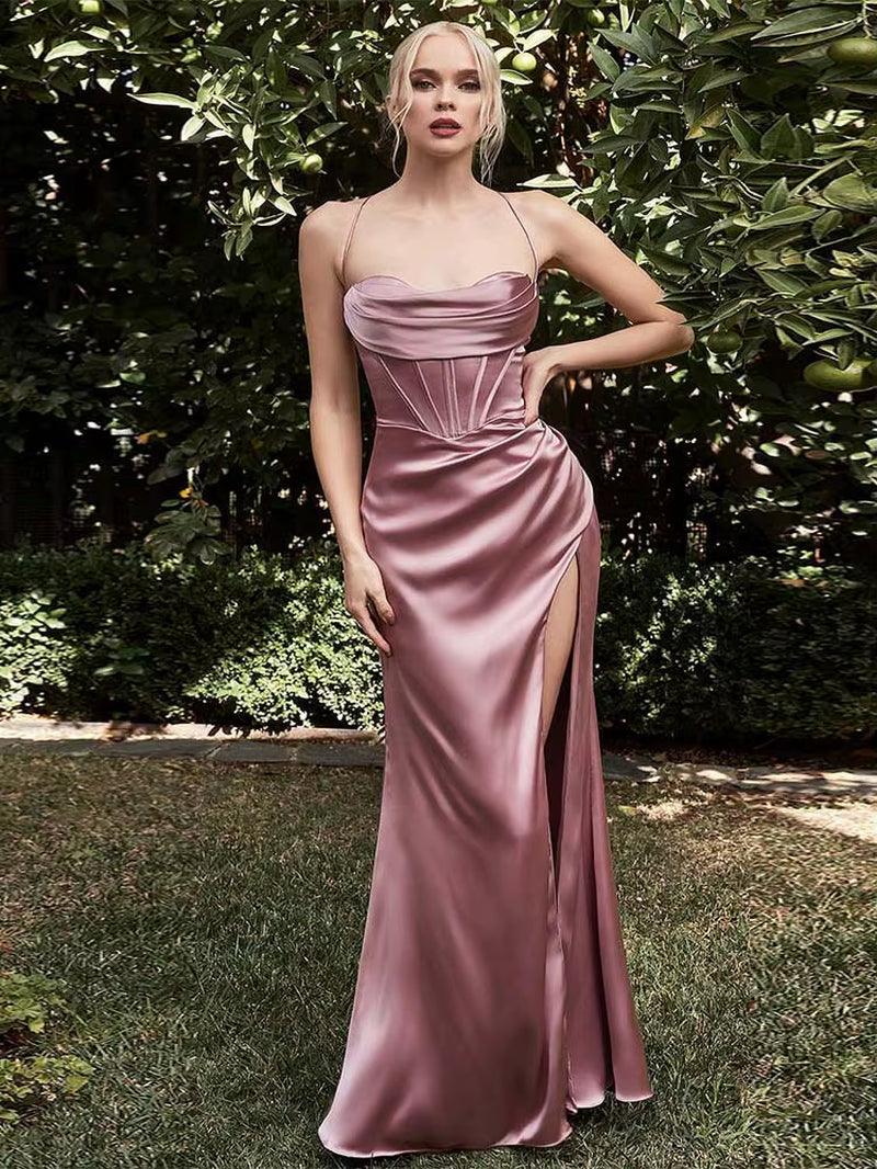 Sexy Backless High Waist Slit Evening Dress Elegant Sleeveless Long