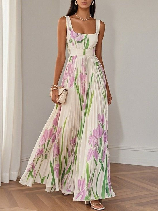 Pleated Printing Dress