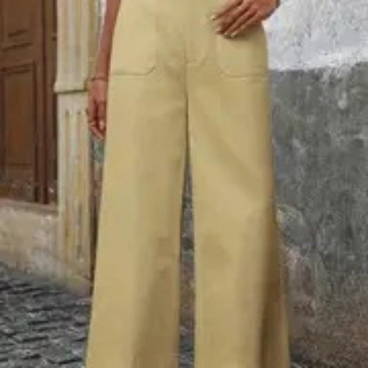 High Waisted Pocket Wide Leg Casual Commuting Pants