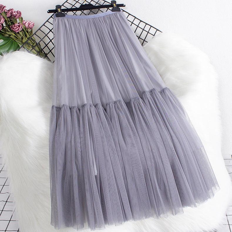 Tulle Skirt Versatile Solid Color Bottoming Mid-length