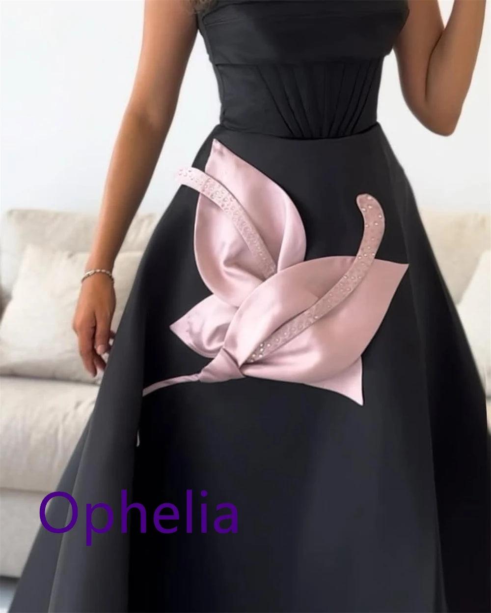 Exquisite Black Satin Evening Dress Temperament  Strapless Sleeveless