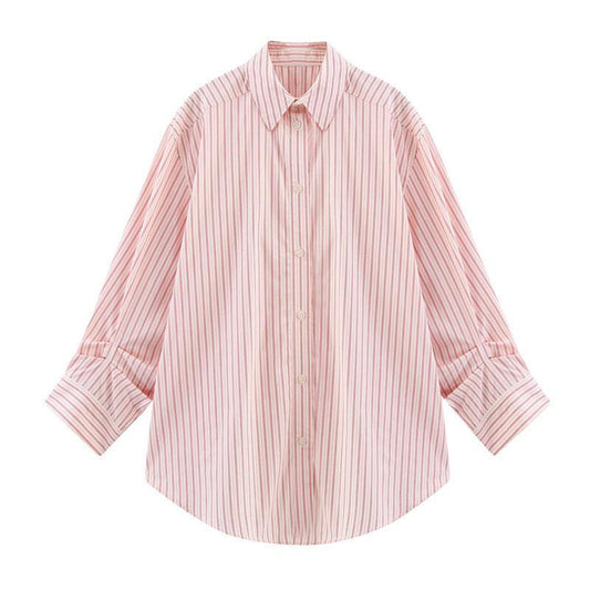 Striped Lapel Long Sleeve Shirt