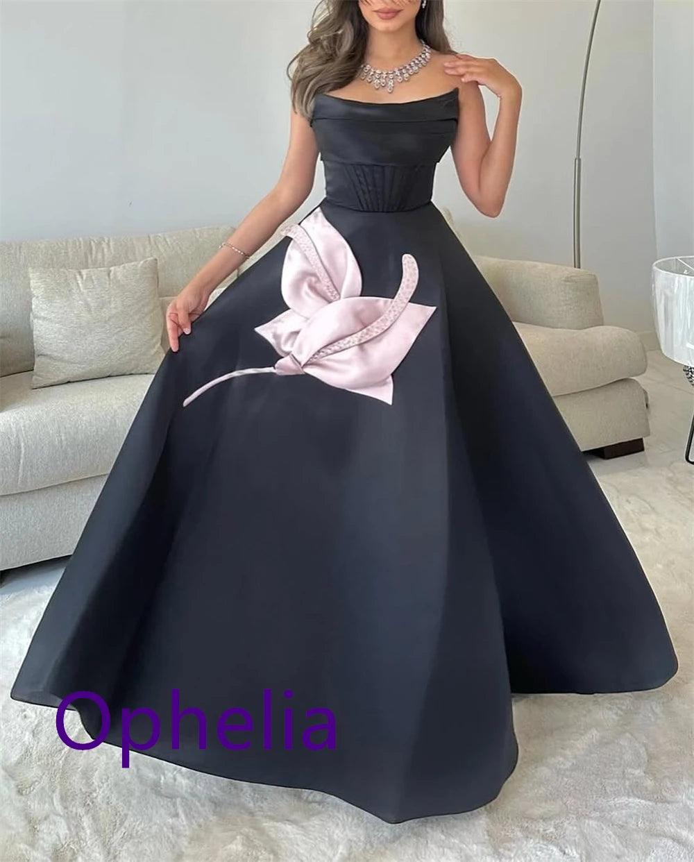 Exquisite Black Satin Evening Dress Temperament  Strapless Sleeveless