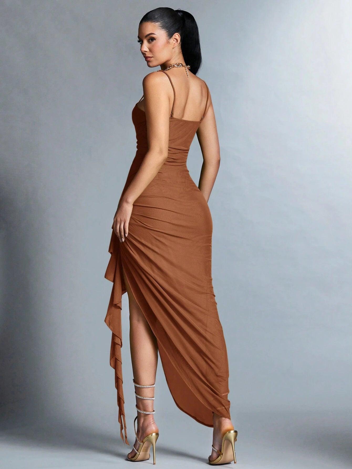 BAE Women Solid Color Ruffle Cami Dress, Semi Formal Wedding Guest Dress