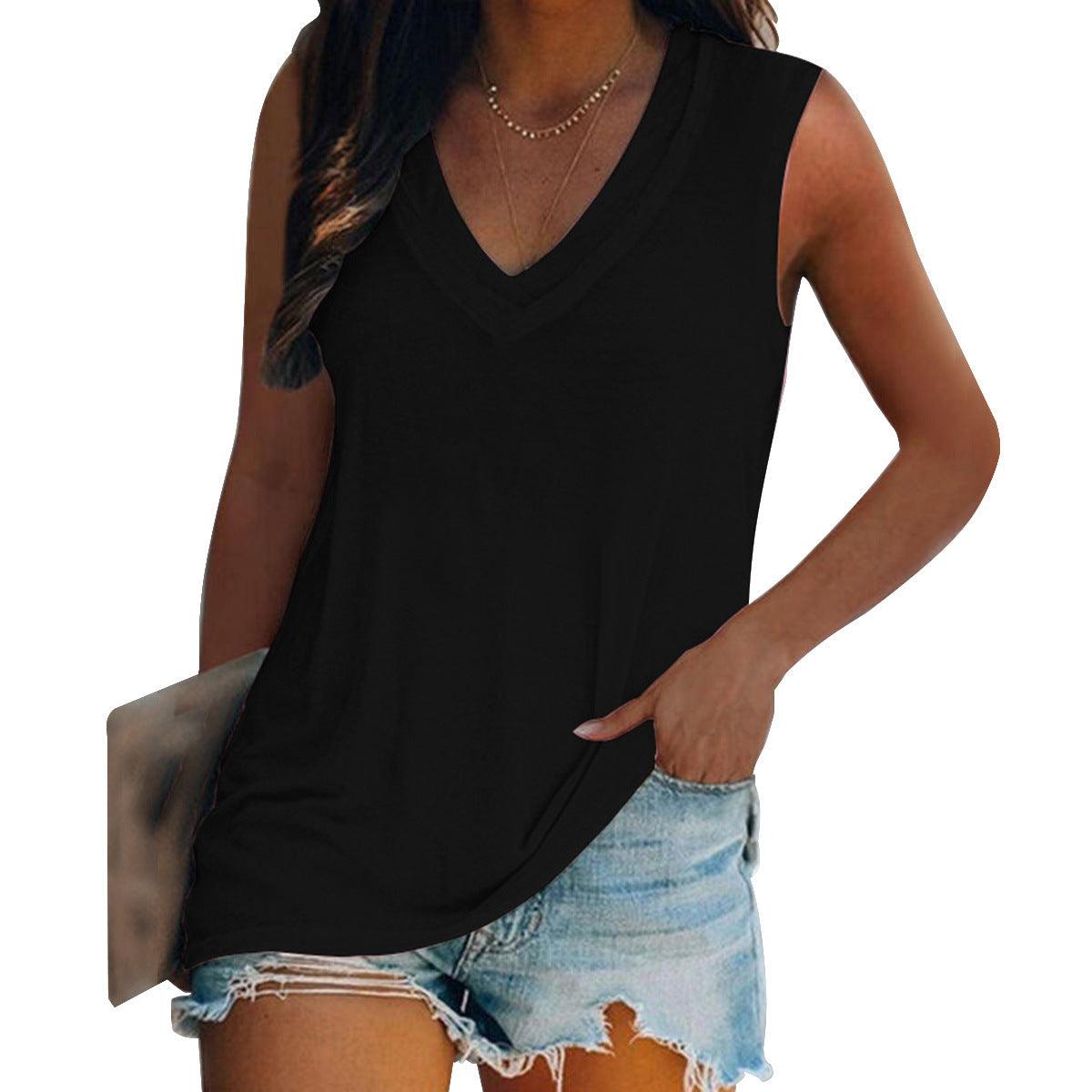Urban V-neck Fashion Solid Color Women's Vest