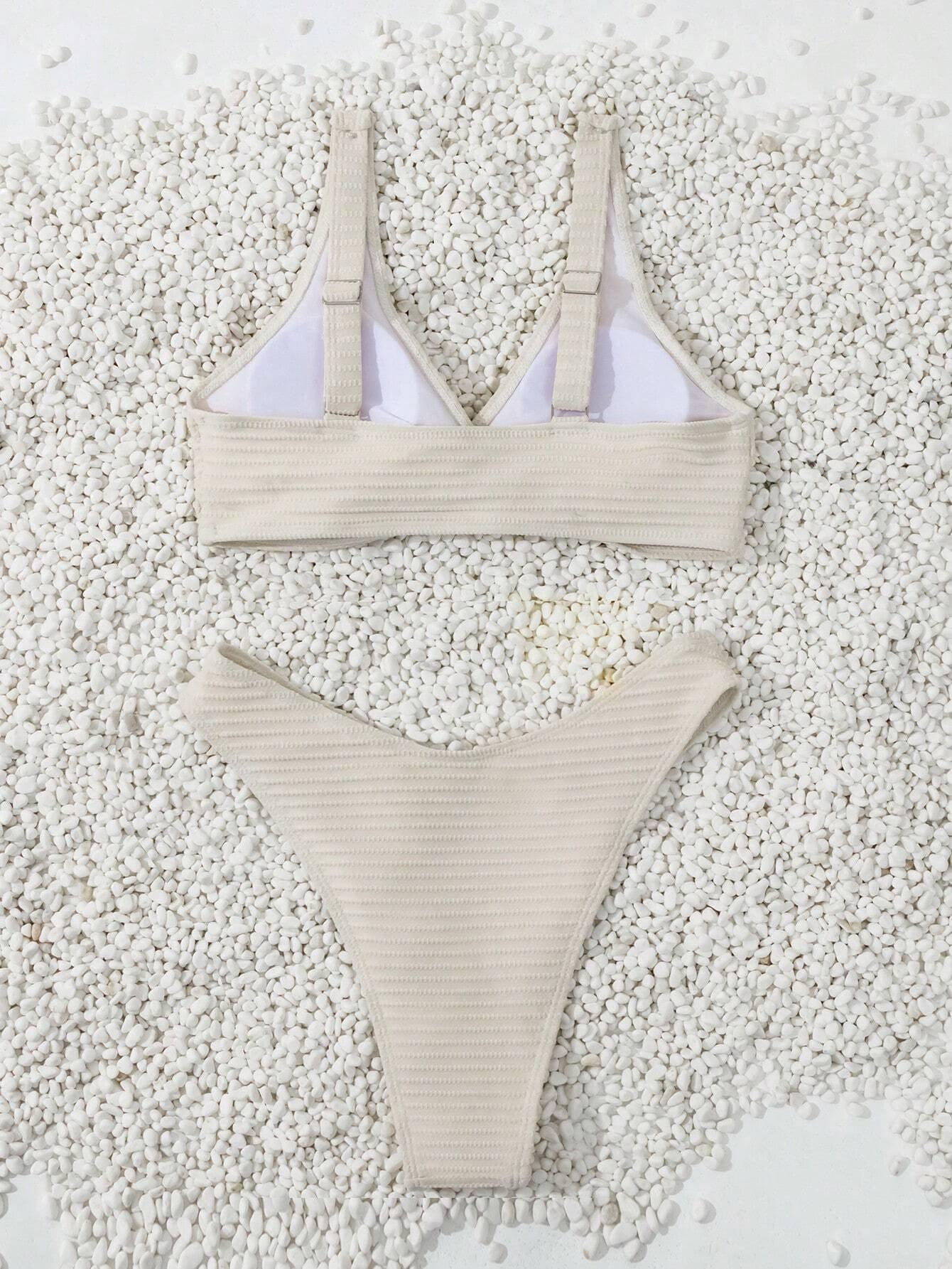 Swim Basics Summer Beach Ladies' Solid Color Twist Front Bikini Set