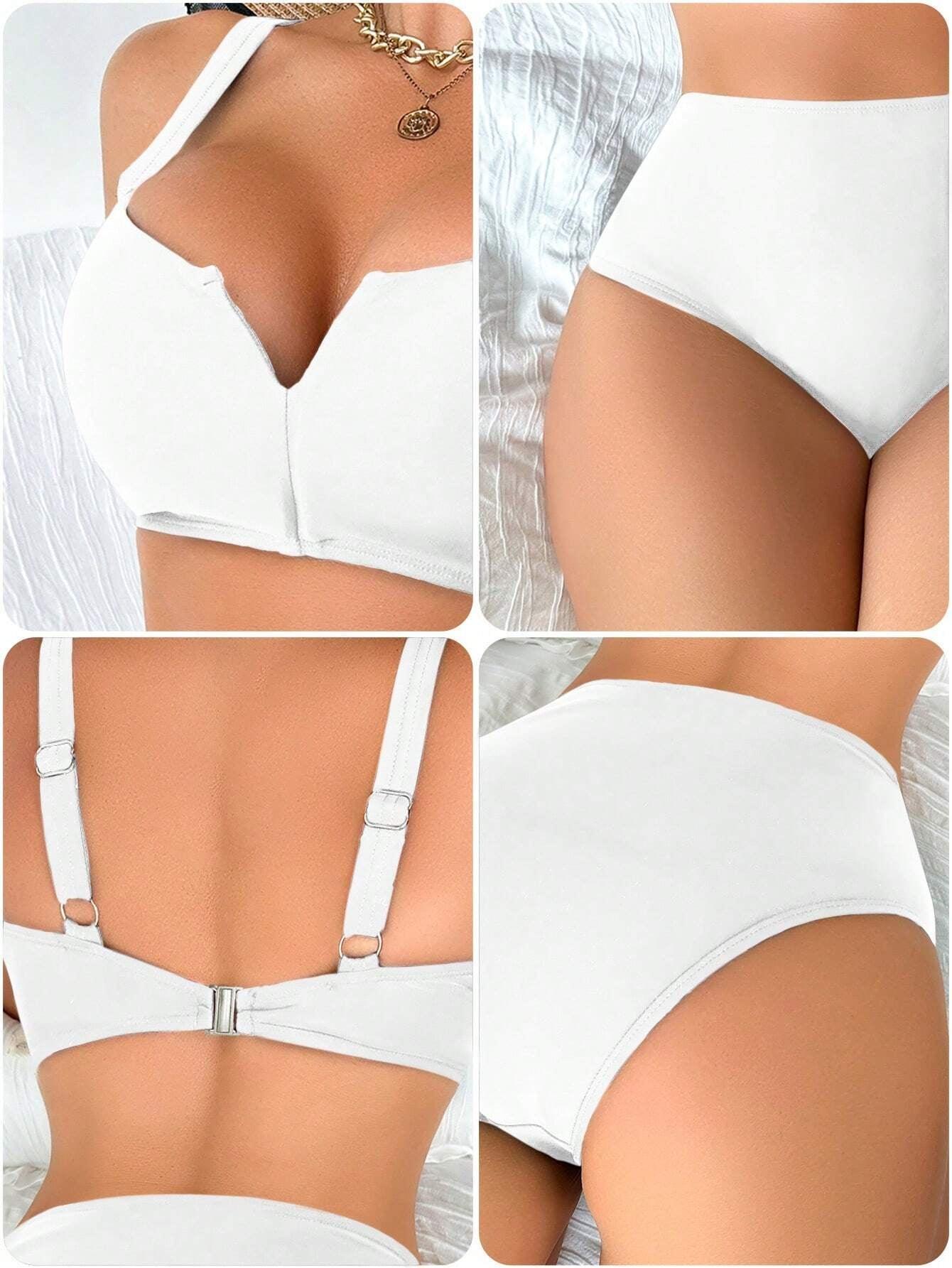 Swim Solid Color Push-Up Bikini Set, Summer Beach