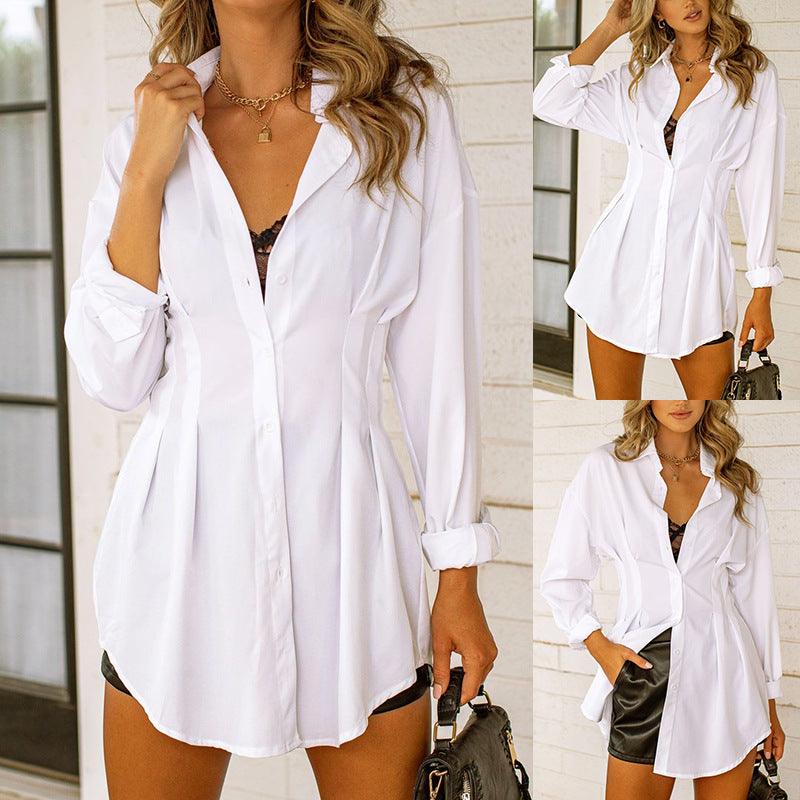 women's new solid color shirt waist dress